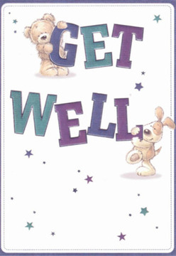Brimming with warmth and gentle reassurance, this charming get well card captures the spirit of community caring that makes Chessington special. Illustrated against a crisp, clean white background, a plush teddy bear holds onto the top of the jubilant word 'GET,' while a playful puppy affectionately nestles beneath 'WELL.' Their rounded lines, oversized paws, and heartfelt smiles create a palpable sense of embrace and hope, echoing the nurturing arrangements found at Chessington Flowers. Shades of deep purple and teal enliven the bold block letters, their vibrancy reminiscent of the colourful blooms delivered throughout Chessington, from Hook Road to local parks. Tiny, twinkling stars are scattered across the scene, hinting at shared hope and possibility-a magical touch that lifts the heart, much as a thoughtfully crafted bouquet might when sent to a friend recuperating nearby. The softness of the illustrated fur almost invites you to reach out and touch, while the playful composition reminds us of the simple joys children might share outside Tolworth Court Farm Fields. Just as each floral element is chosen to brighten a day, every line and colour in this card is designed to heal, encourage, and surround someone with gentle support.